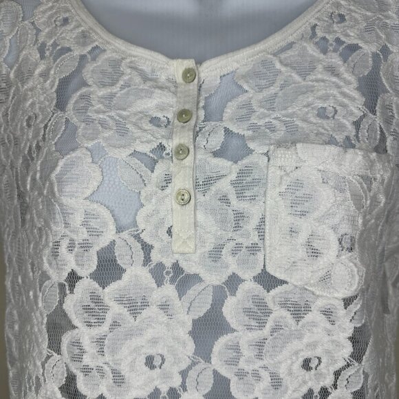Abercrombie & Fitch Y2K Womens Lace Sheer Top Short Sleeve White Size Small - Picture 2 of 10